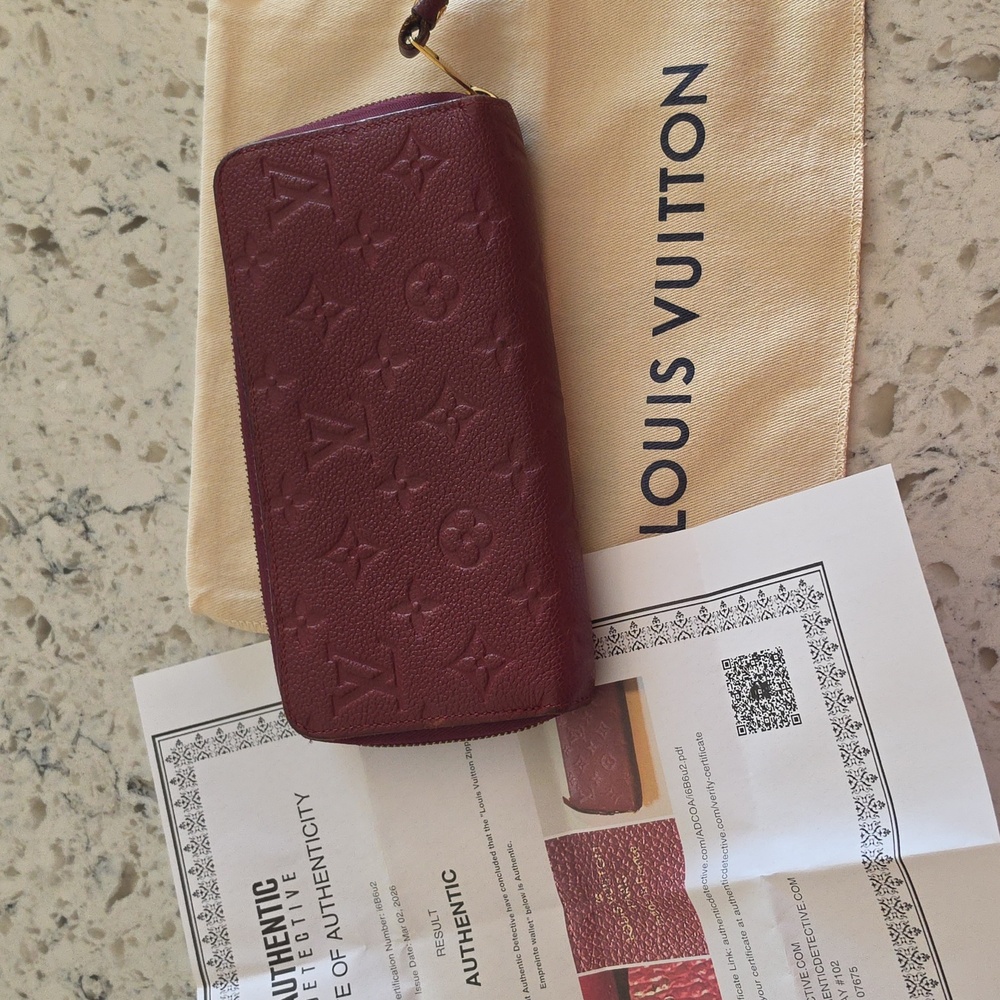 Louis Vuitton Empreinte Burgundy Calfskin Burgundy Wallet With COA